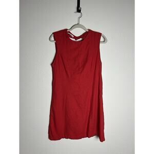 Abercrombie & Fitch Red Crew Neck Linen Blend Open Back Knee Length Dress Size L